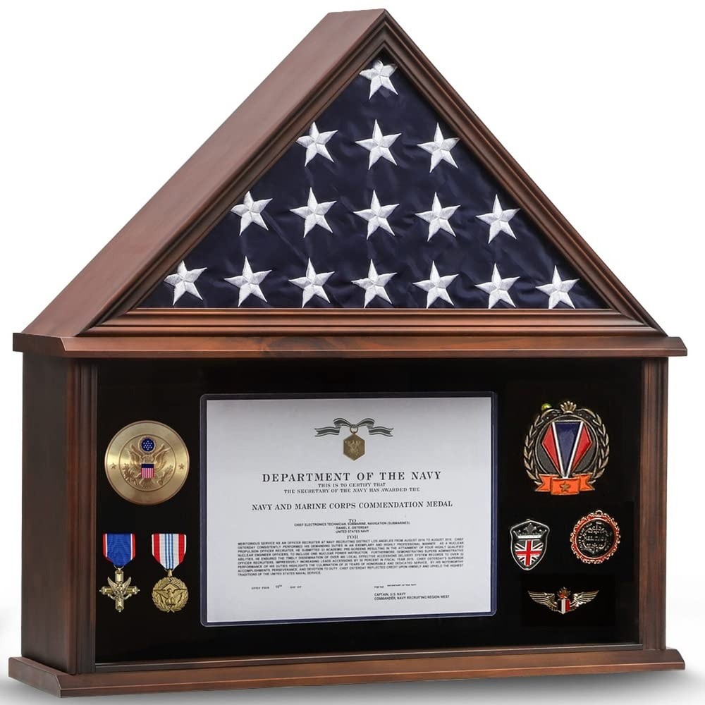 Large Burial Flag Display Case American Flag Solid Wood Display Case Fits a 5...