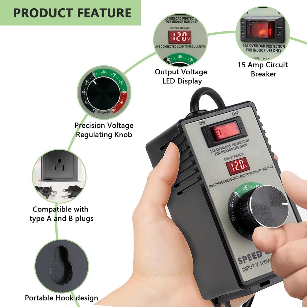 AC Motor Speed Controller 120V 15A Variable Brushed Motor Fan Router Drill Sp...