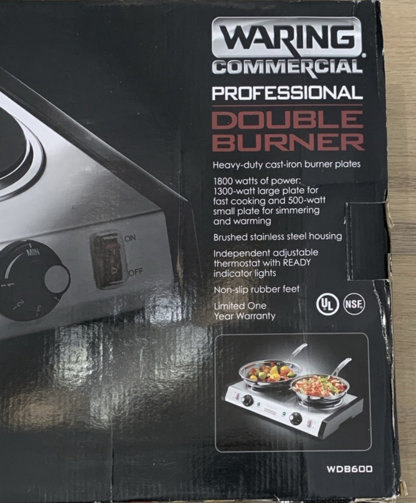 Waring WDB600 Double Burner Solid Top Countertop Range - 1800W