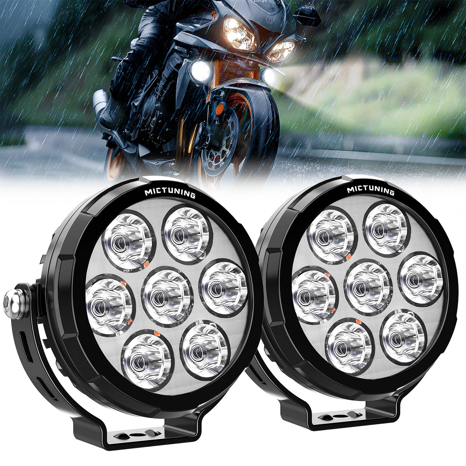 2x 4.5" Motorcycle Round LED Driving Work Light Pods Fog Spotlight w/Amber Cover