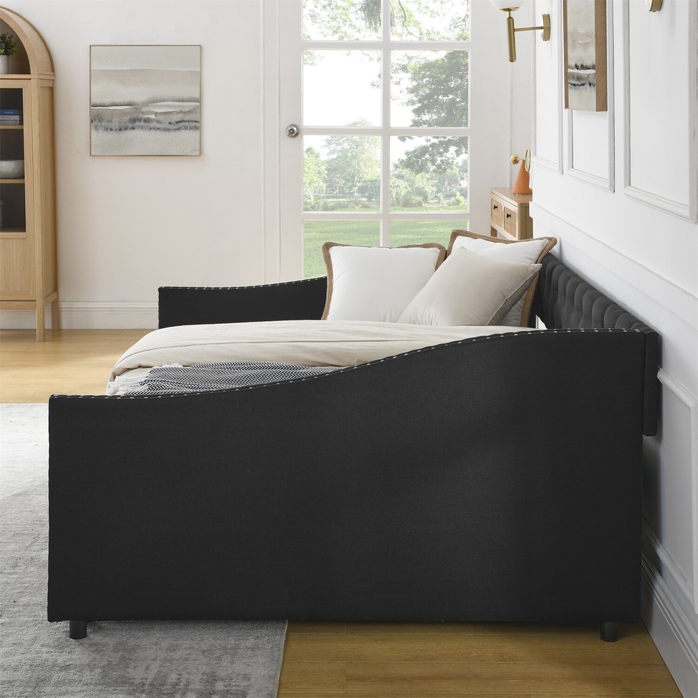 Full Size Daybed Upholstered Bed Frame Sofa Bed w/ 2 Storage Drawer US