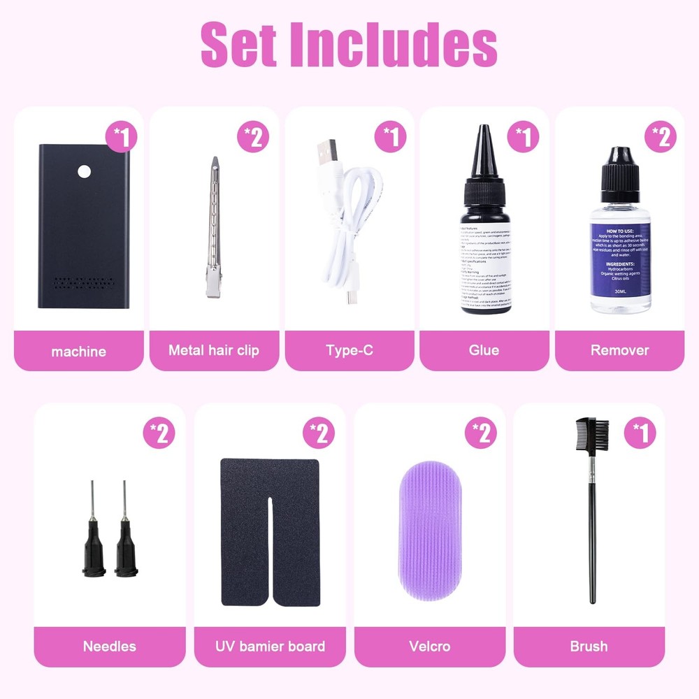 V Light Hair Extensions Kit - Complete Set with Machine, Glue & Remover