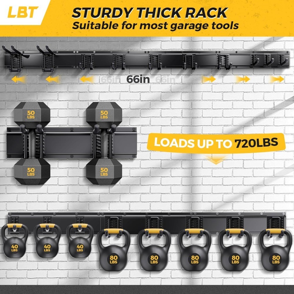 Heavy Duty Garage Tool Organizer Wall Mount with Adjustable Hooks 720lbs