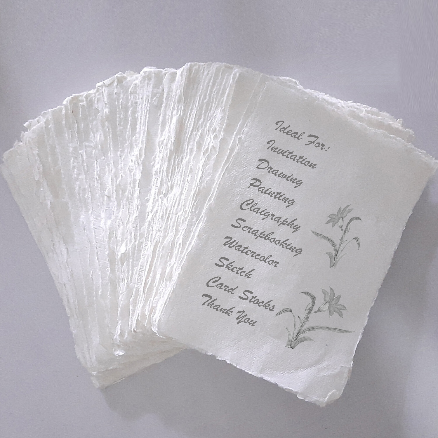 Handmade Paper - 20 sheets - All Sizes - WHITE - Deckle Edge - Acid Free Natural