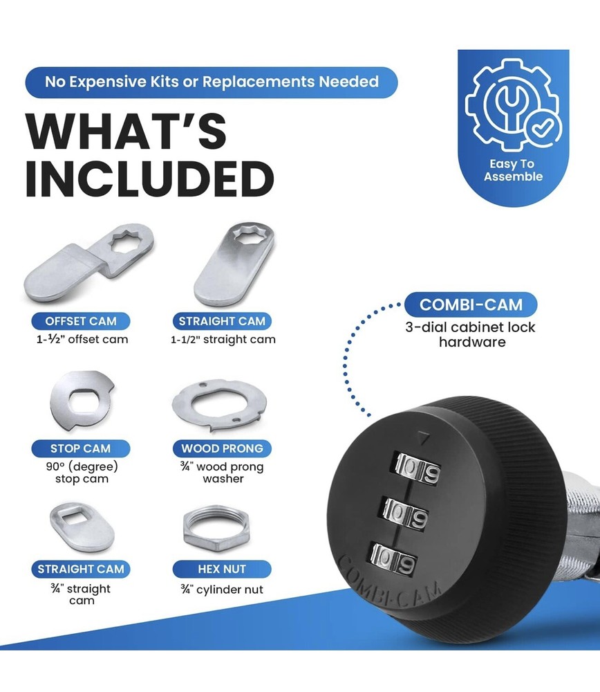 Combi Cam Keyless Combination Lock 3 Dial Secure Cabinet Drawer Lock System....
