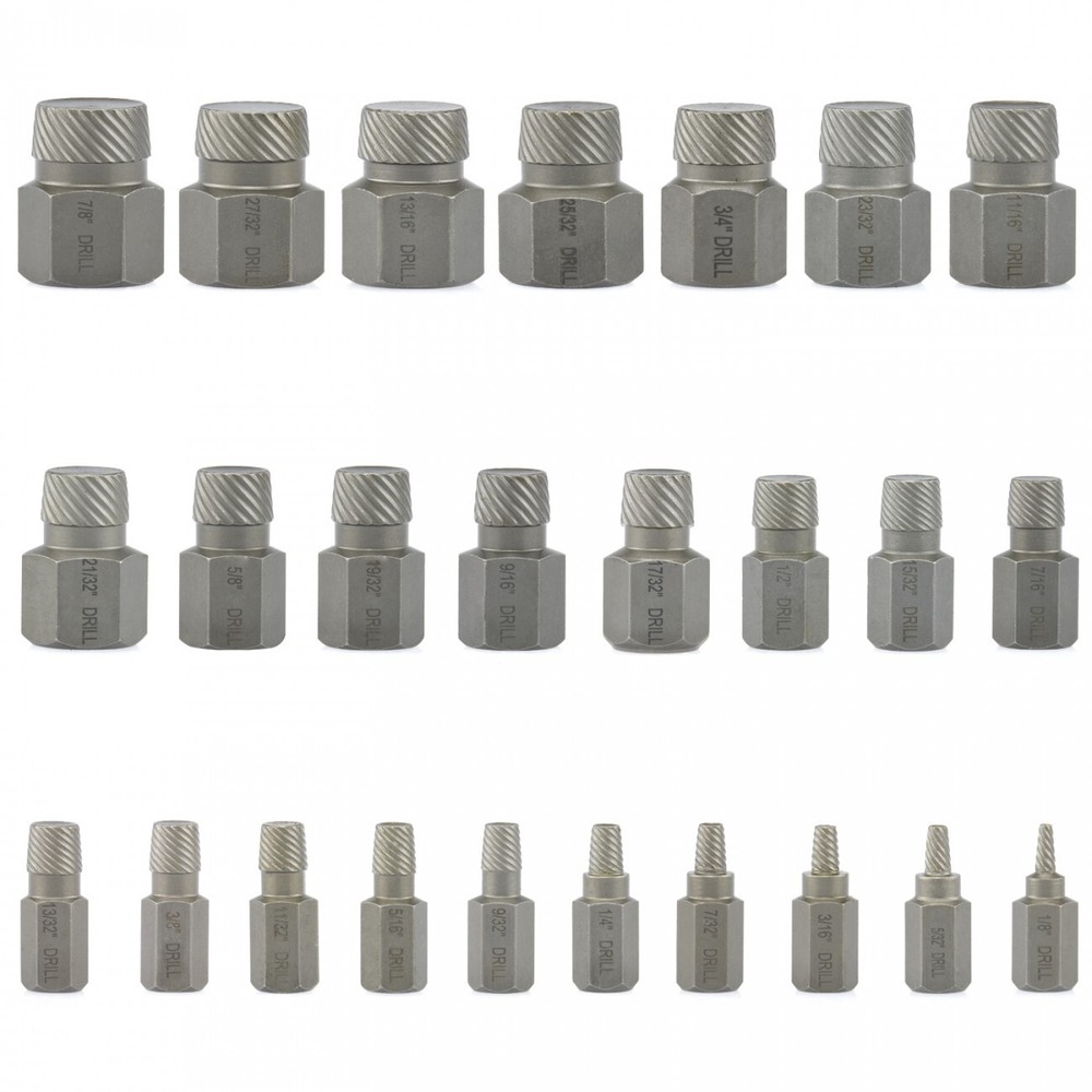 25PC Multi Spline Extractor EZ Out Bolt Extractor CR-MO Remover Broken Studs Scr