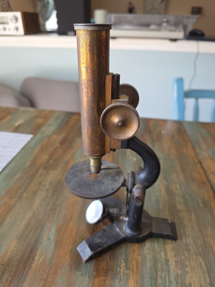 Antique Brass Microscope Multiple Objective Lenses Pre-1930 Original