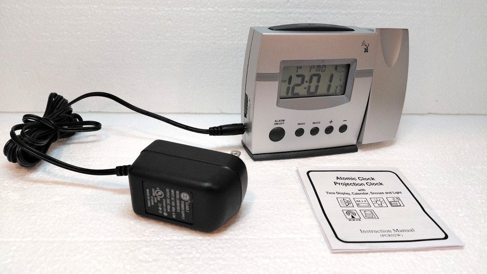 Atomic Projection Clock Display Time, Date, Snooze, Alarm, Silver