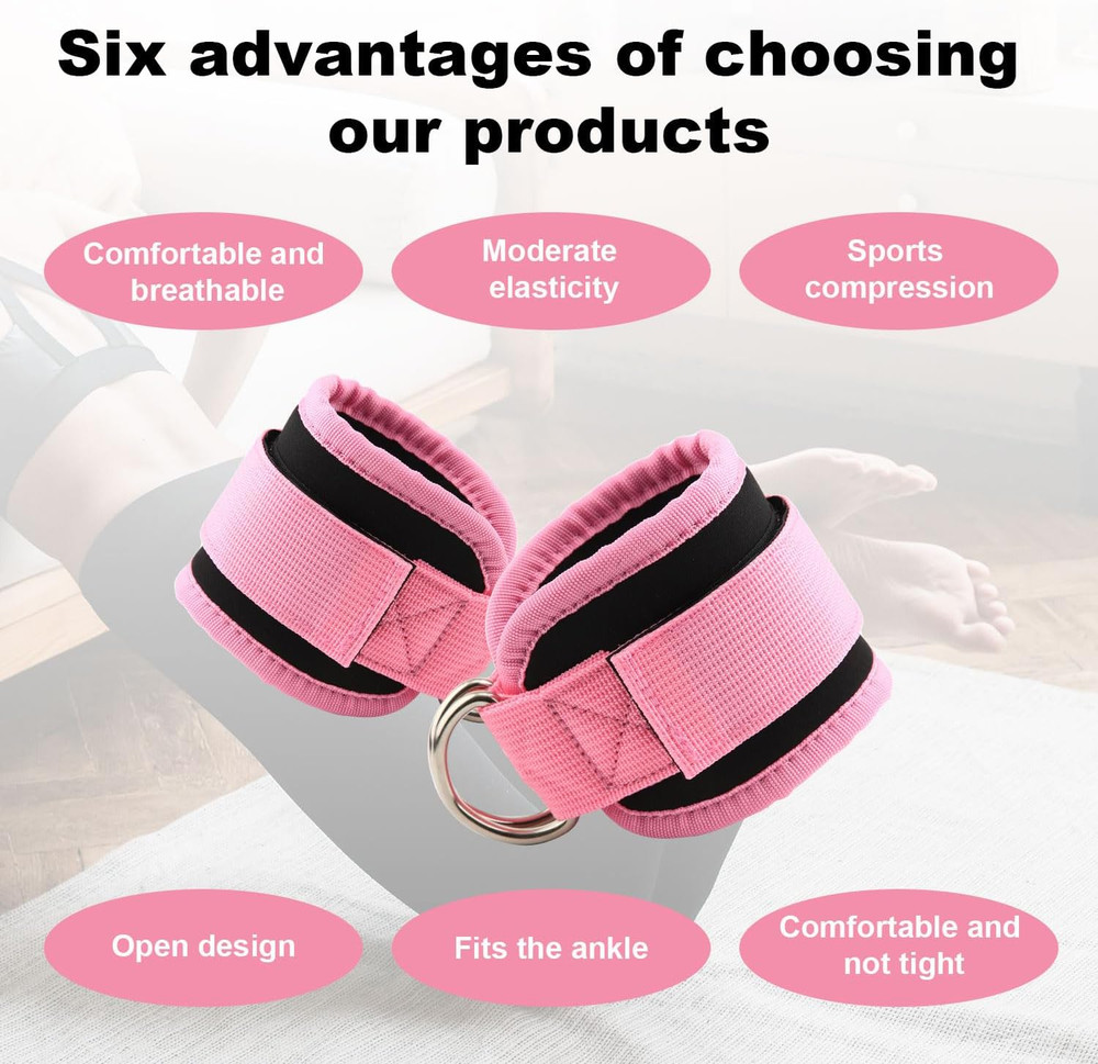 Adjustable Neoprene Ankle Straps for Cable Machine Workouts - 2 Pack