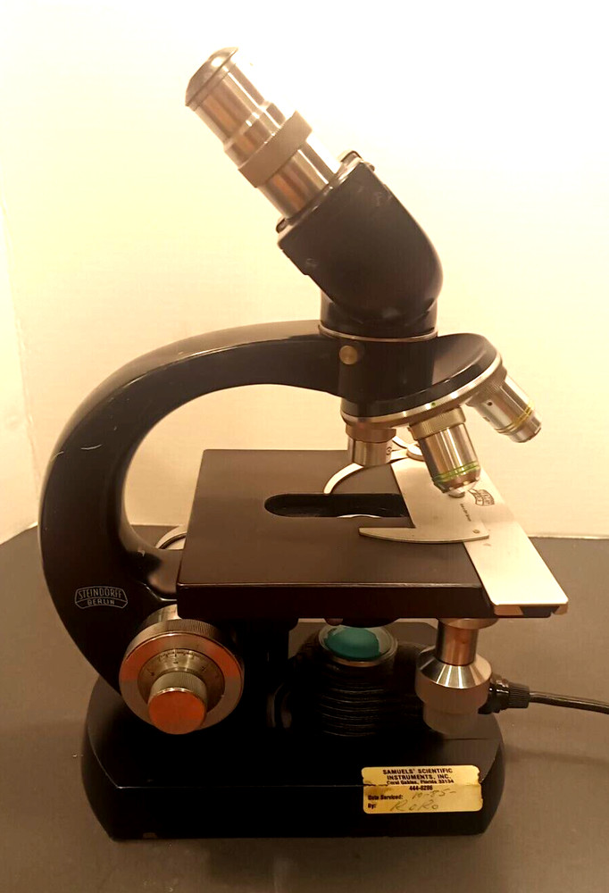 Steindorff Berlin Binocular Microscope w Wooden Case 4 Objectives Original