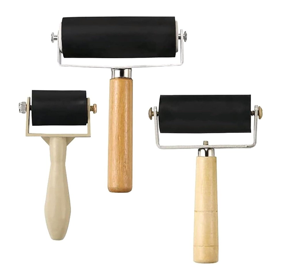 3 Pack Rubber Brayer Roller for Crafting Printmaking Ink Applicator Wallpaper
