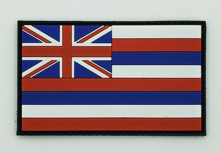 HAWAII State Flag Tactical Morale Patch PVC Hook Backed w/ Panel White Red Blue