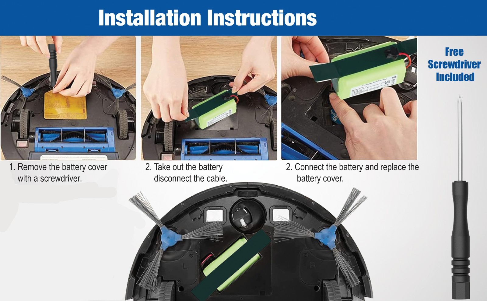 Eufy RoboVac 11S,11S Max, 12, 15T,15C,15C Max,25C,30,30C Max Battery Replacement