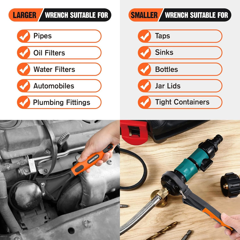 2-Piece Strap Set, Adjustable Rubber Oil Filter Max Diameter 4" A