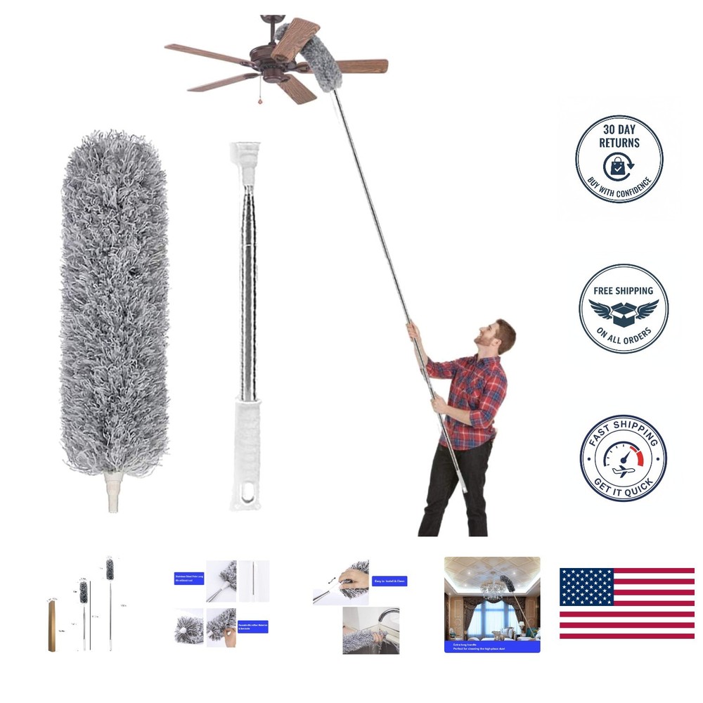 100-Inch Telescoping Microfiber Duster with Flexible Head for Safe High Cleaning