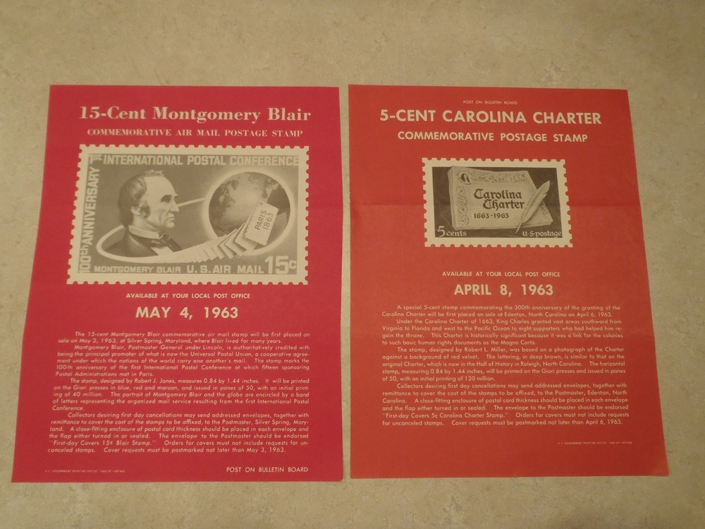 Vintage Postage Stamp Bulletin Poster Lot 1960s Post Office Air Mail 1962 1963