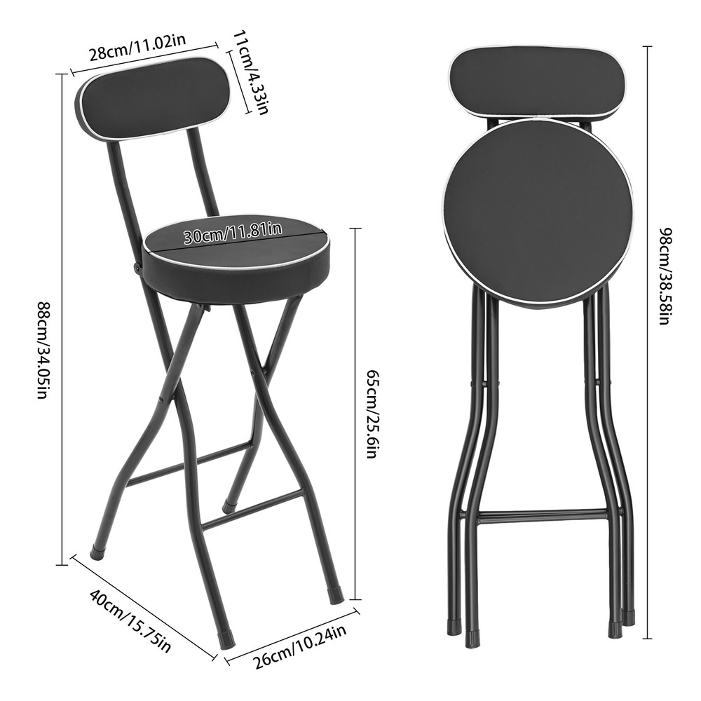 2Pcs Bar Stools Folding Stool Modern Adjustable Height Stools with Back