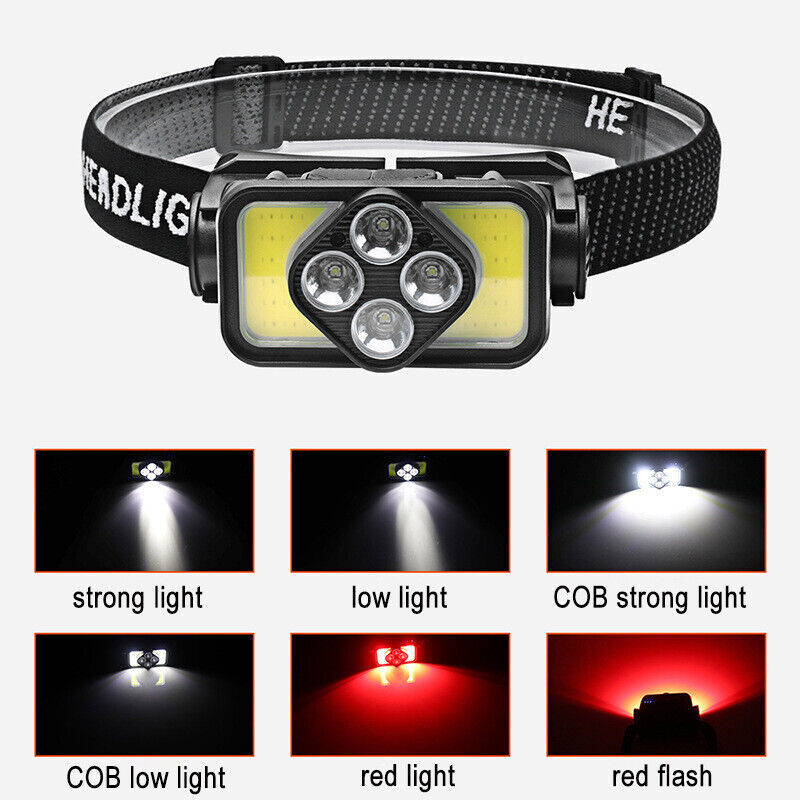 COB LED Headlamp Headlight Flashlight Torch USB Rechargeable Waterproof Sensor