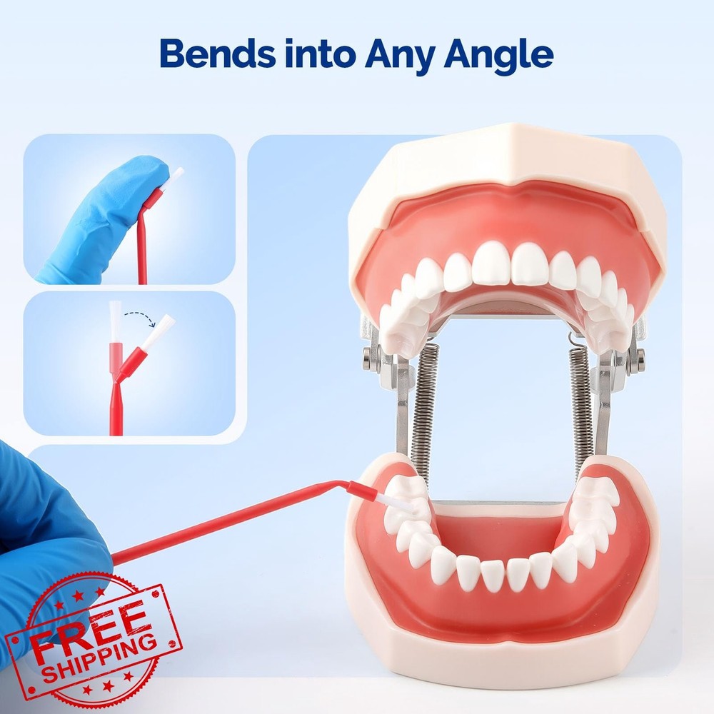 JMU Dental Micro Applicator Brushes Bendable White Tips Red 400pcs