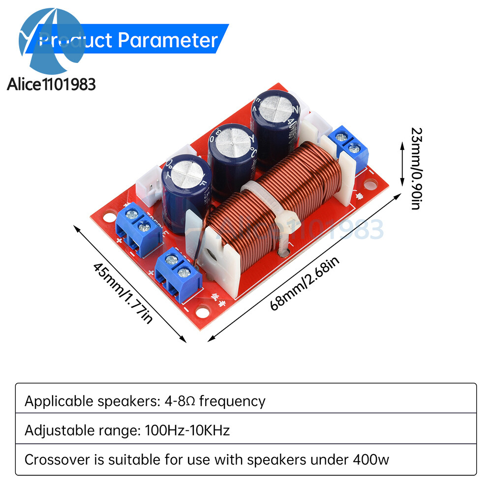 2 Way Speaker Frequency Divider Audio Crossover Board 100Hz-10KHz Adjustable