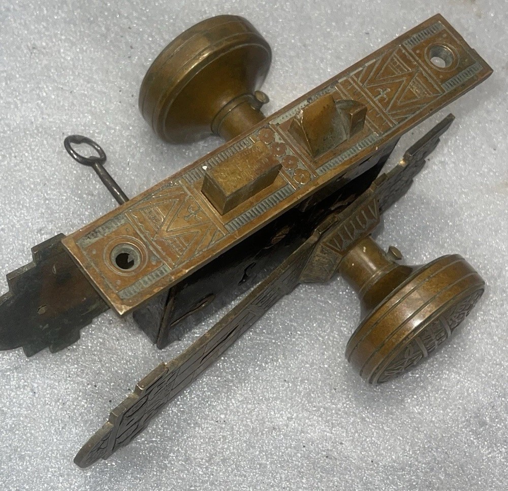 Antique Mortise Lock & Key, Door Knobs, Backplates, by Corbin