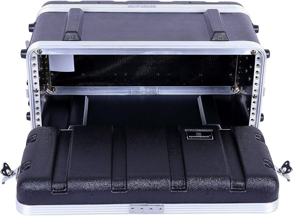 Crossrock Stackable 4U Rack Case, Shallow 14.25” Depth, Polyethylene Hard-Black