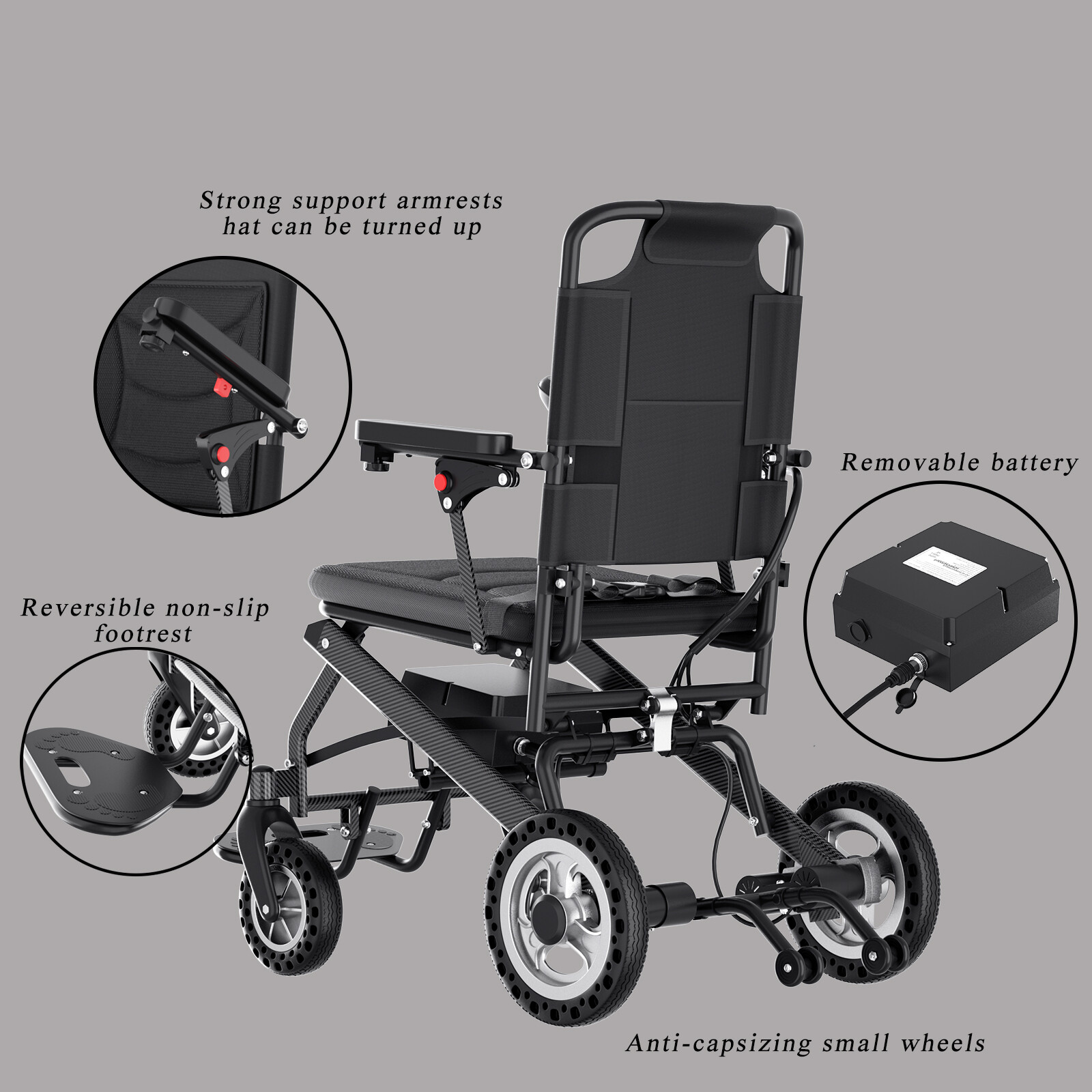 Electric Foldable Lightweight Portable Powerchair Travel Wheelchair All Terrain