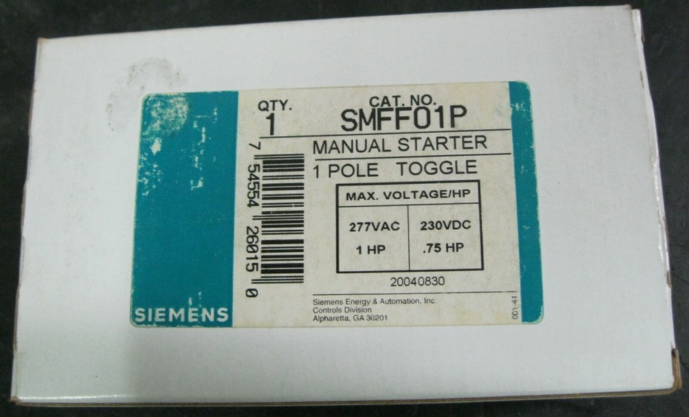 Siemens SMFF01P Manual Starter 277VAC Max