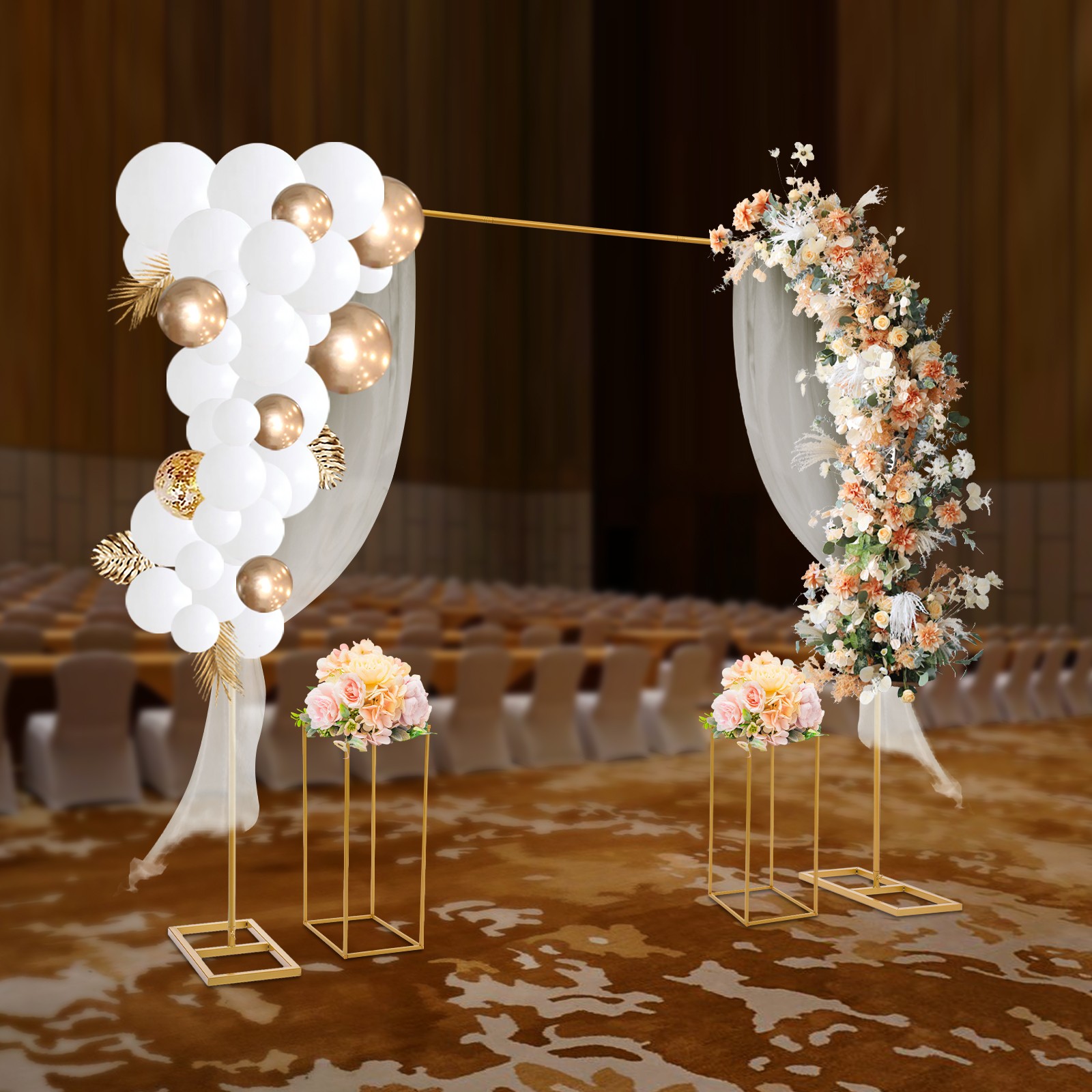 Gold Metal Wedding Stand Balloon Stand with Flower Stands Background Decoration