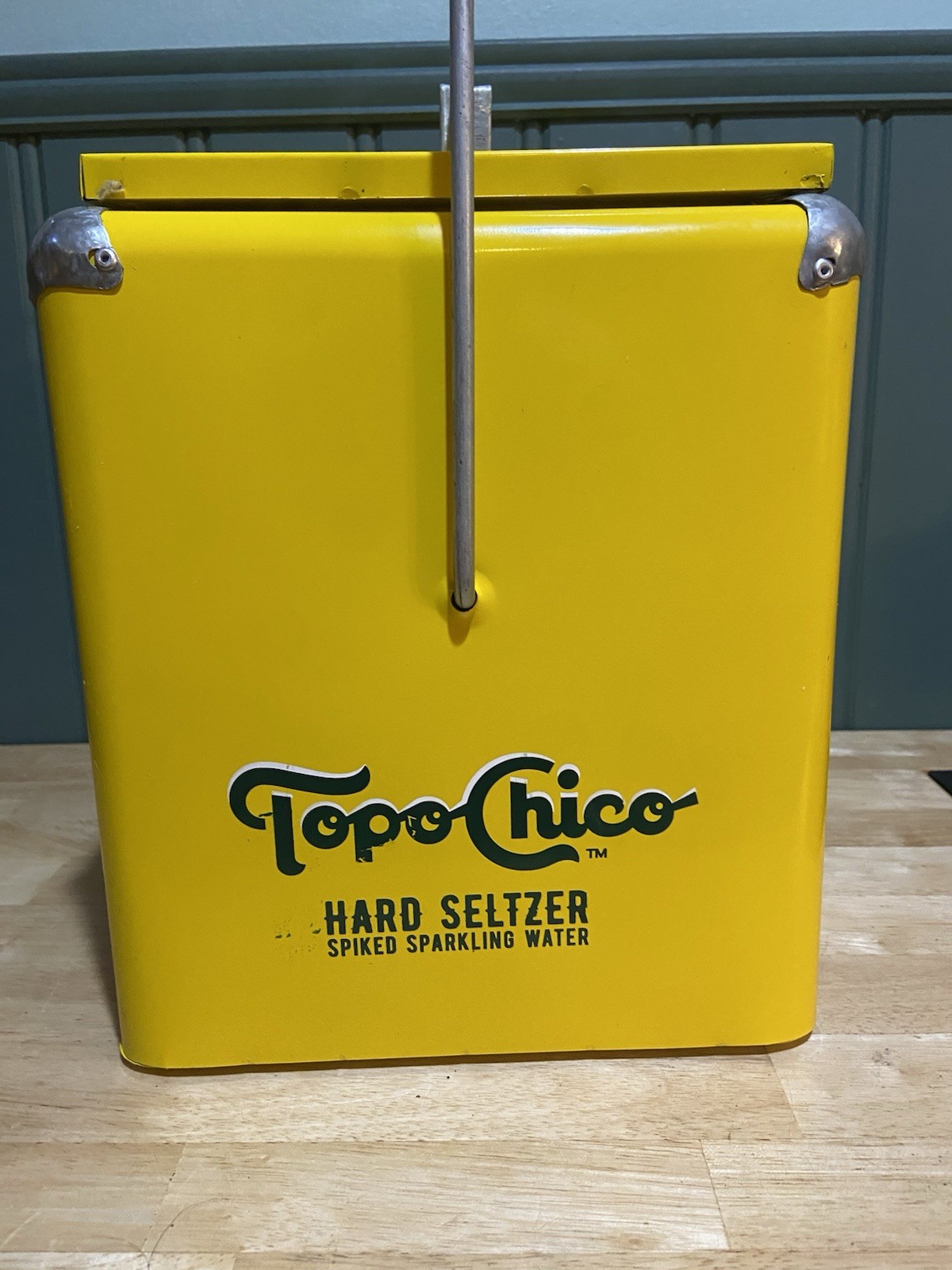 Topo Chico Cooler Metal Ice Chest Box Yellow Hard Seltzer Spiked Water Sparkling