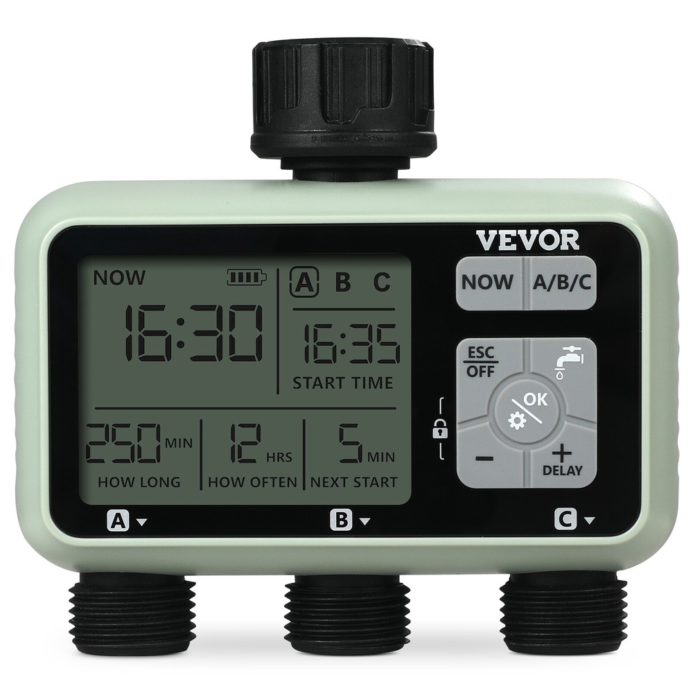 Sprinkler Timer 3 Zone, Watering Sprinkler Timer LCD Rain Delay Mode