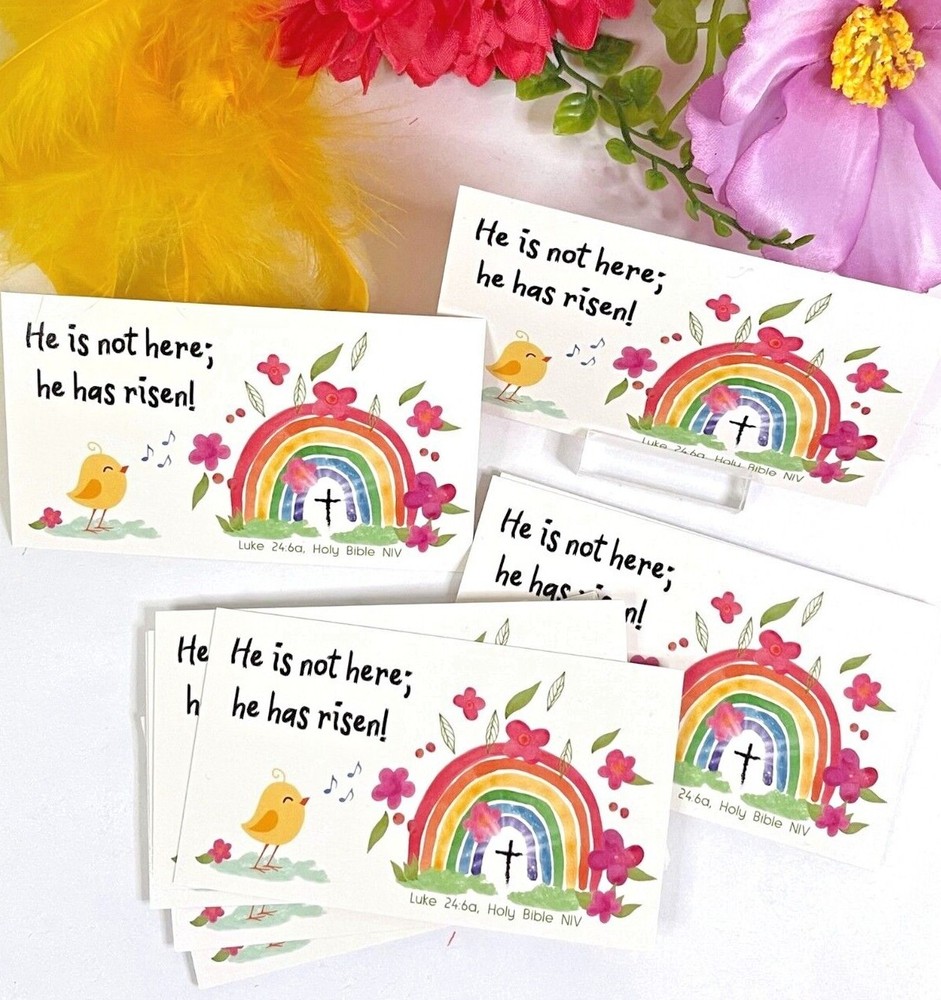 Easter Pocket Scripture Cards, Religious He Has Risen! Luke 24, 3.5x2"