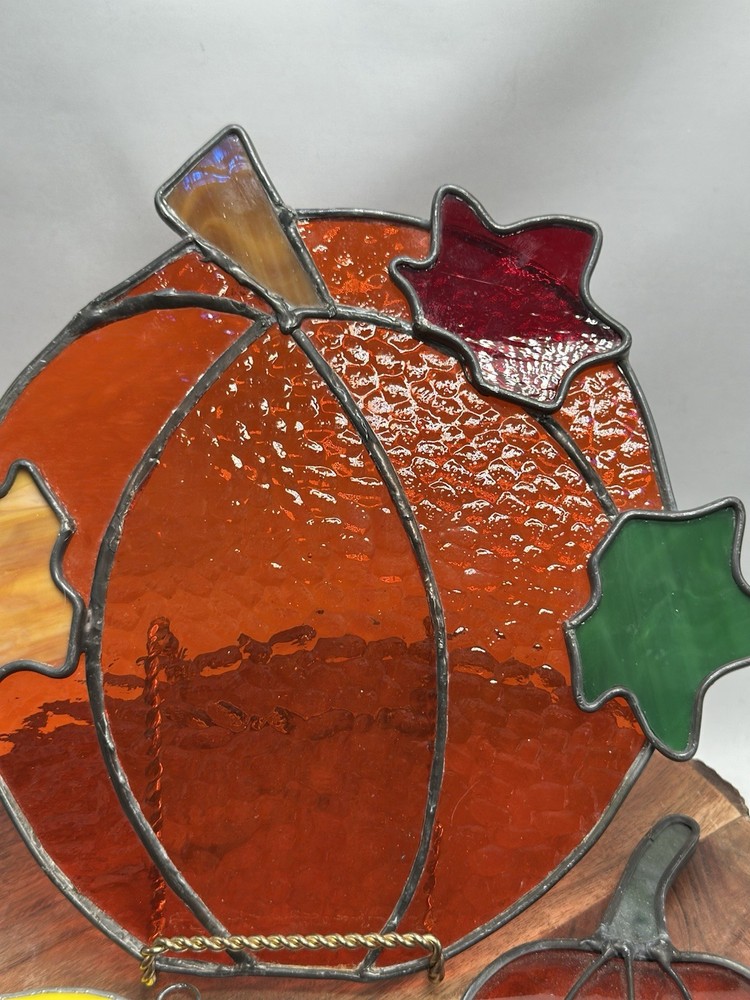 Stained Glass Pumpkins Candy Corn Suncatchers Fall Halloween Window Decor