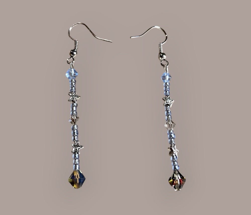 Handmade Light Blue Star Dangle Drop Earrings Pair