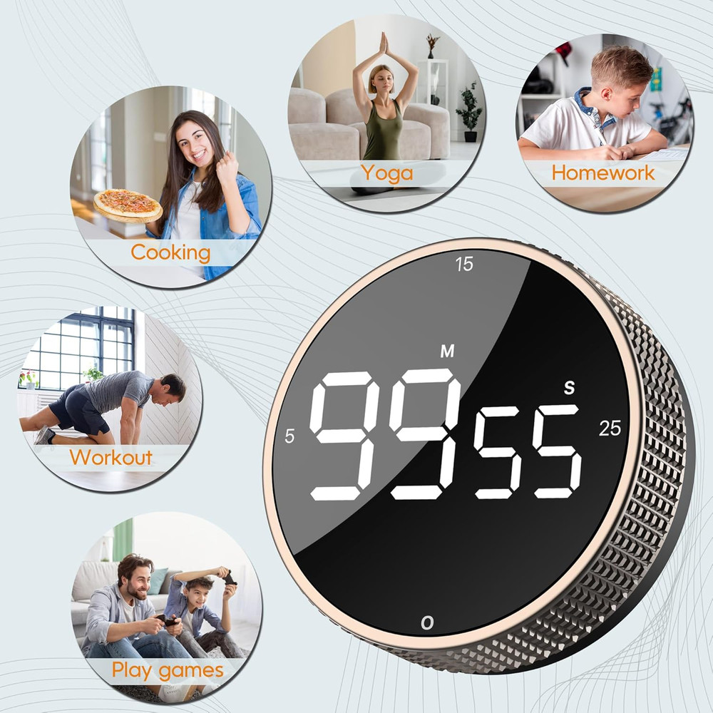 Upgrade Digital Kitchen Timer - Magnetic Countdown Countup Visual Pomodoro Timer
