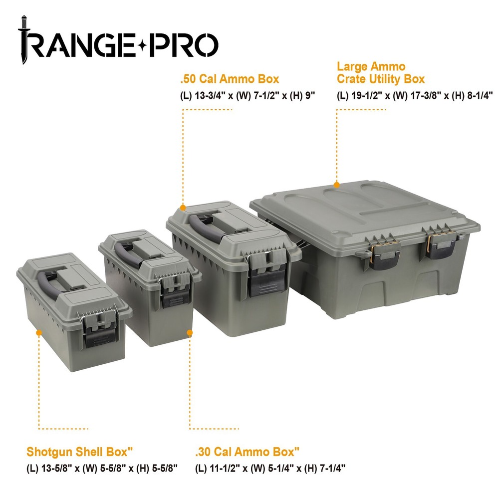Four-Can Assorted Ammo Can Crate Set, OD Green, Plastic, Stackable Storage Boxes