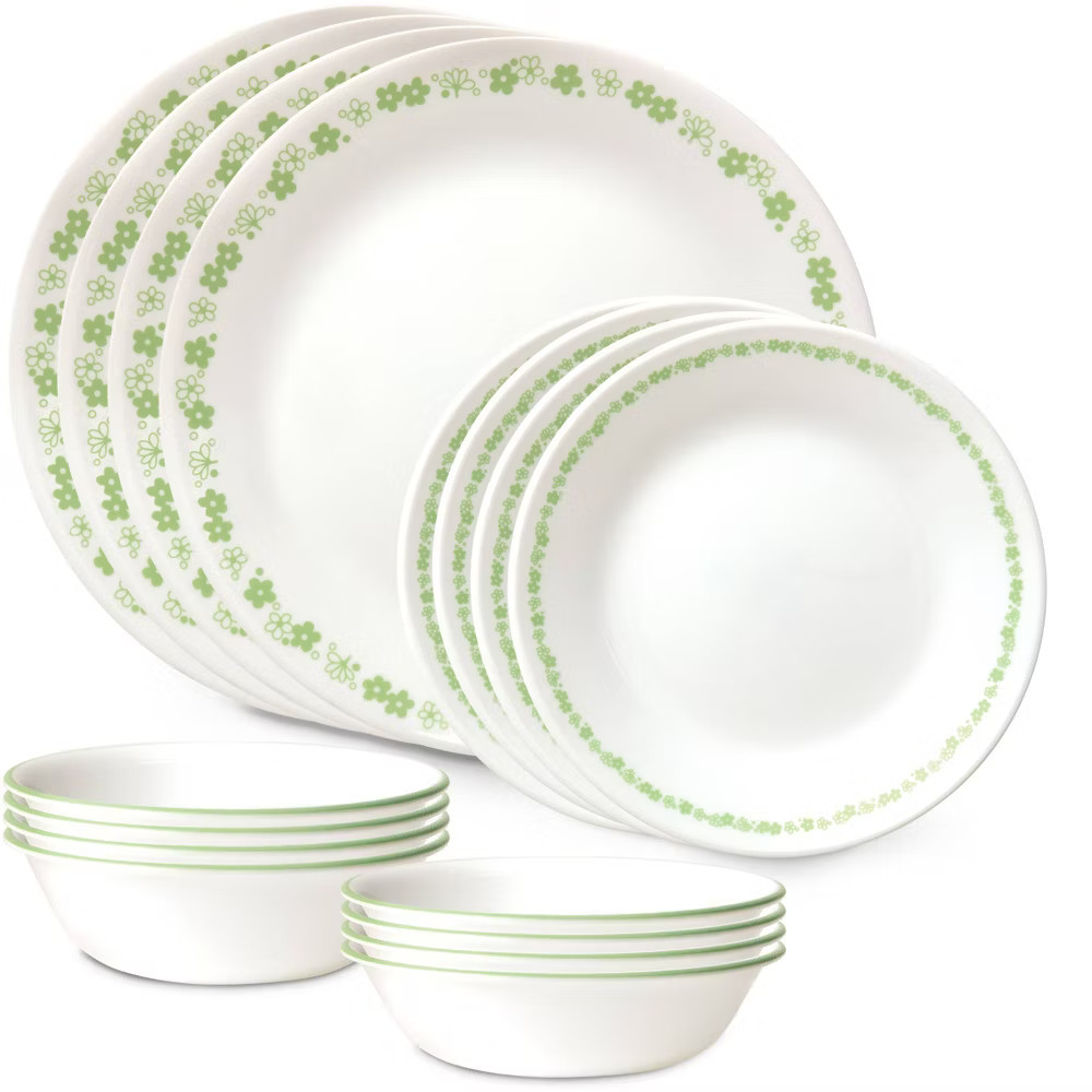 Corelle 16pc Spring Blossom Green Dinnerware Set