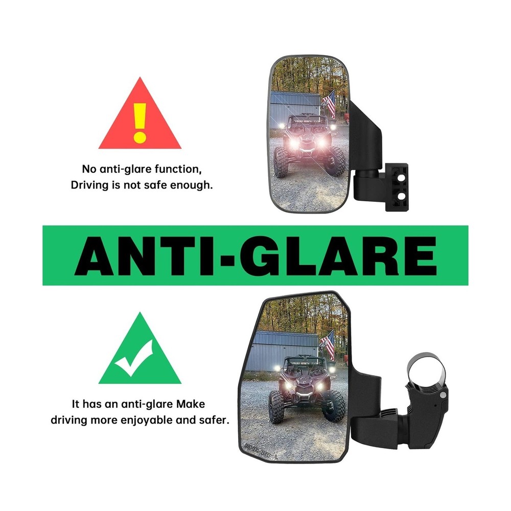 UTV Side Mirrors, Automatic Reset, for 1.5"-2.0" Roll Cage, Universal Fit