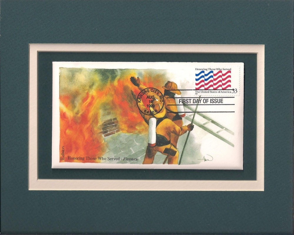 FIREFIGHTERS - HONORING THOSE WHO SERVED - FRAMEABLE POSTAGE STAMP ART - 0790