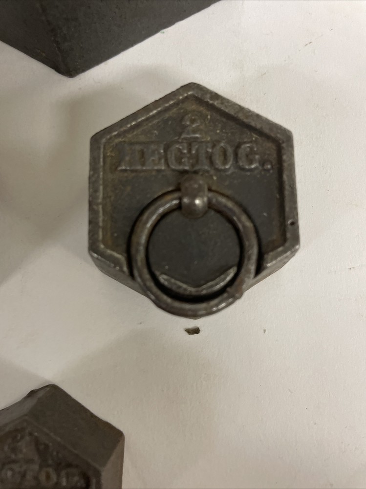 Antique KILOGRAM IRON RING WEIGHTS 6 Hexagonal For Scale