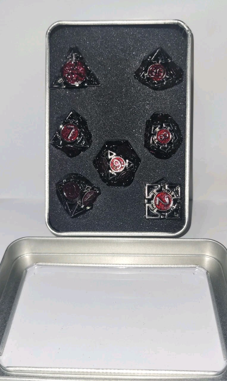 7PCS Hollow Metal Dice Set Polyhedral RPG Dice with Case