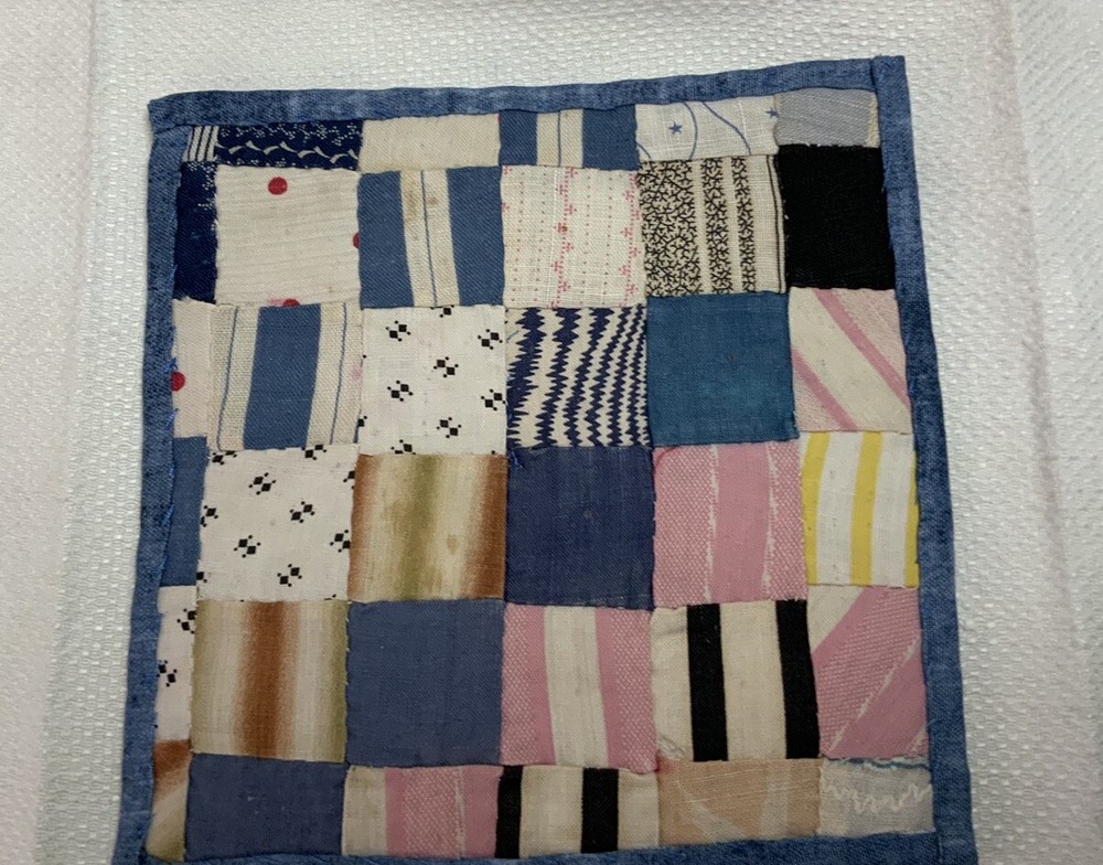 Vintage Antique Patchwork Quilt Table Topper, Postage Stamp, Small