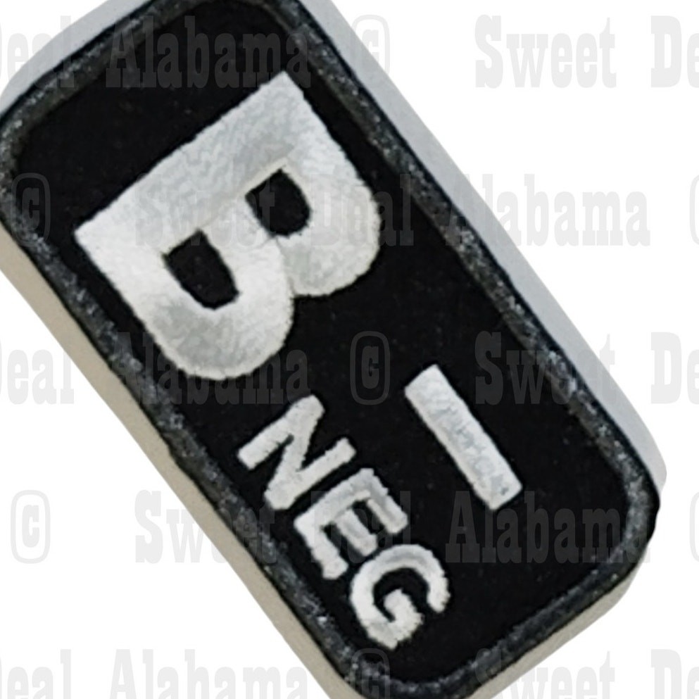 B- NEG Blood Type Patch – 2"W, Black, Hook & Loop Backing, Tactical ID Badge
