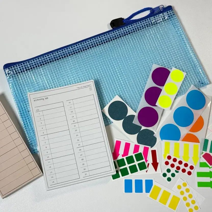 Mesh Pencil Case + Sticky Note Sets + Shape Stickers Stationery Set