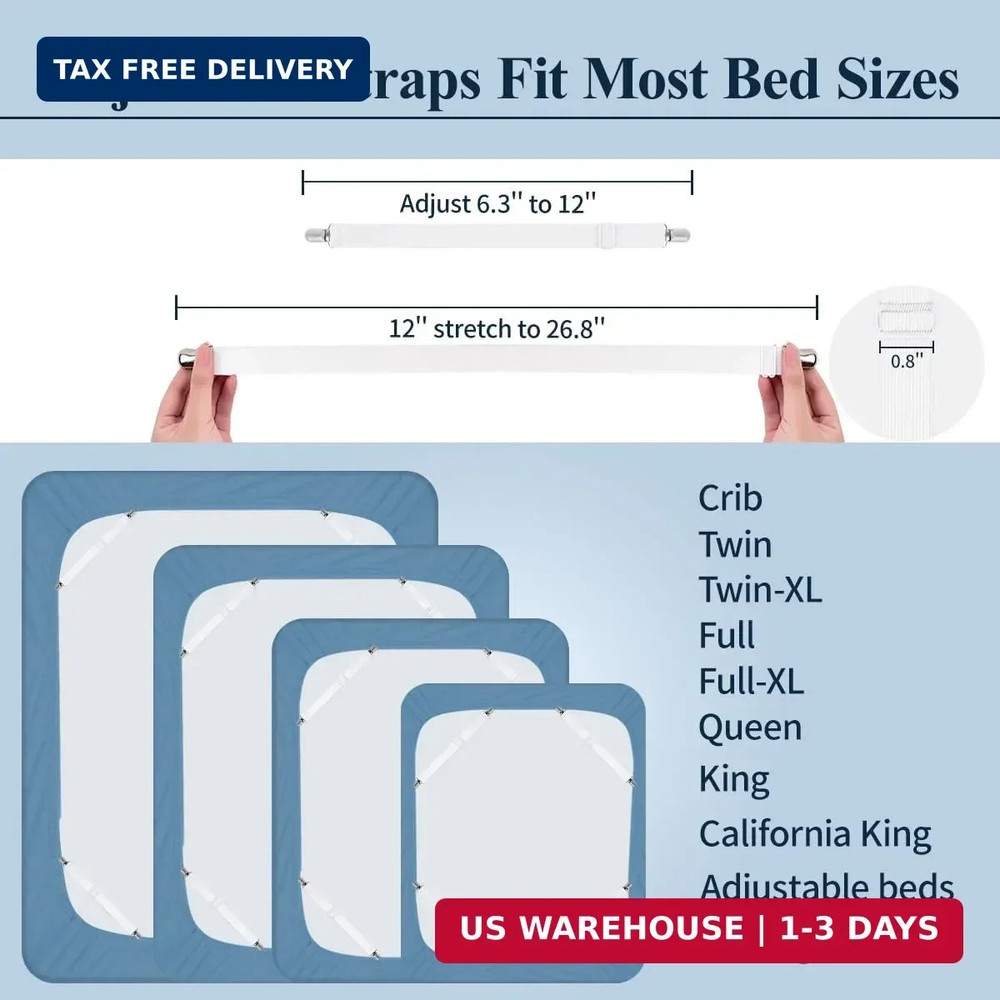 Bed Sheet Straps, Sopito Adjustable Elastic Fitted Sheet Corner Holders Straps t
