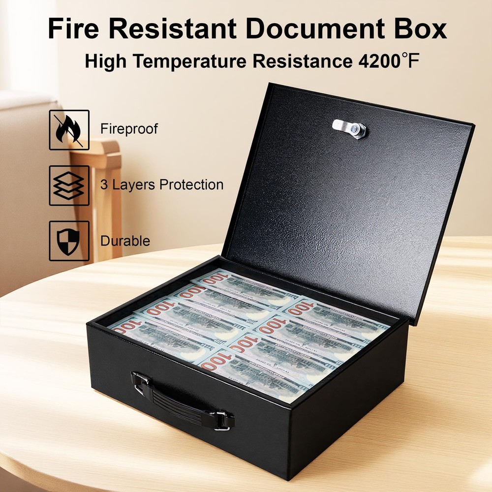 Fireproof Document with Key Lock & Fireproof Money Bag, Large Safe Storage fo...