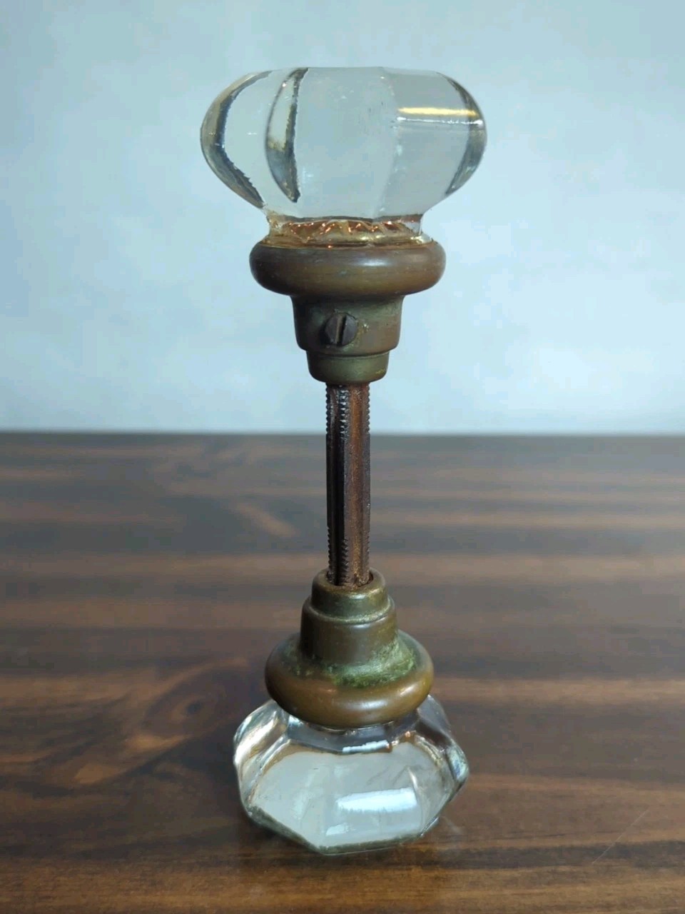 8 Point Crystal Glass Door Knob Set W/ Brass Hardware Spindle Art Deco Antique