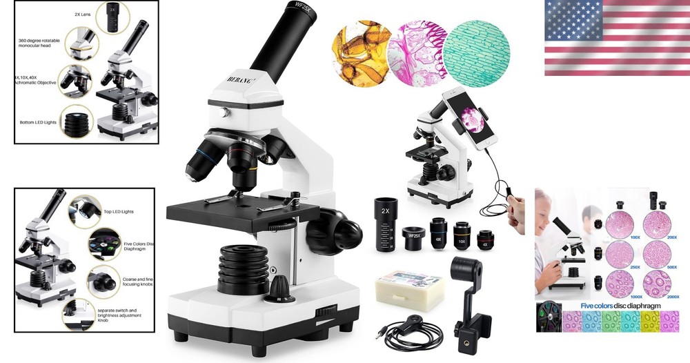 100X-2000X LED Compound Microscope Kit for Students and Hobbyists - Explore Life