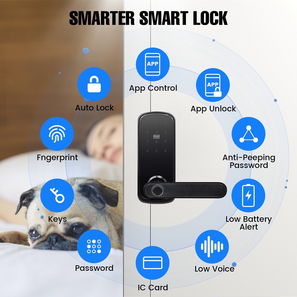 5-in-1 WiFi Smart Door Lock Fingerprint+IC+Code Passcode+Keys+APP Control Unlock