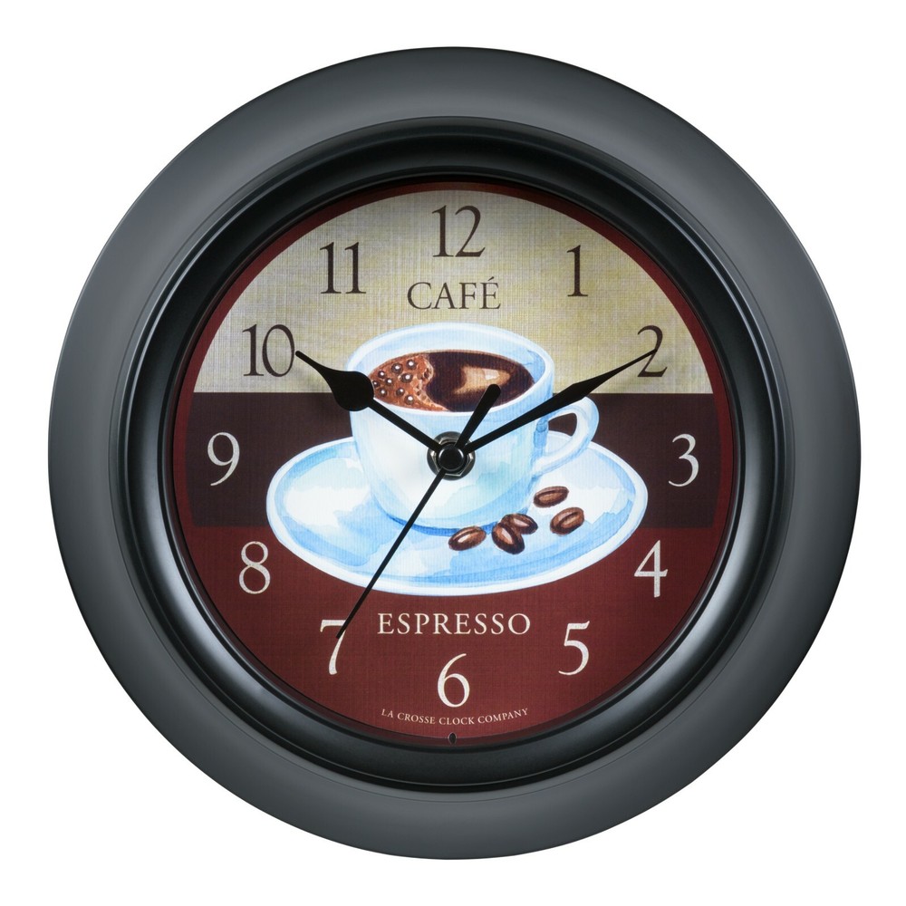 404-3623C La Crosse Clock Co. 9" Cafe Plastic Analog Wall Clock